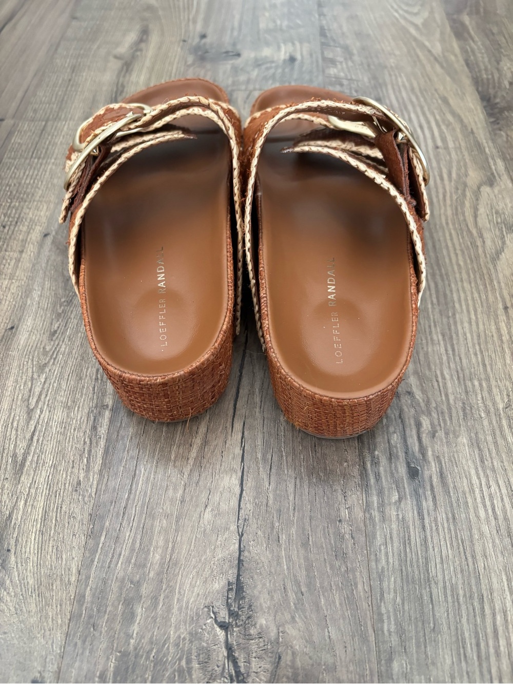 Loeffler Randall Theo sandals in brown straw natural stitch - Picture 5 of 9